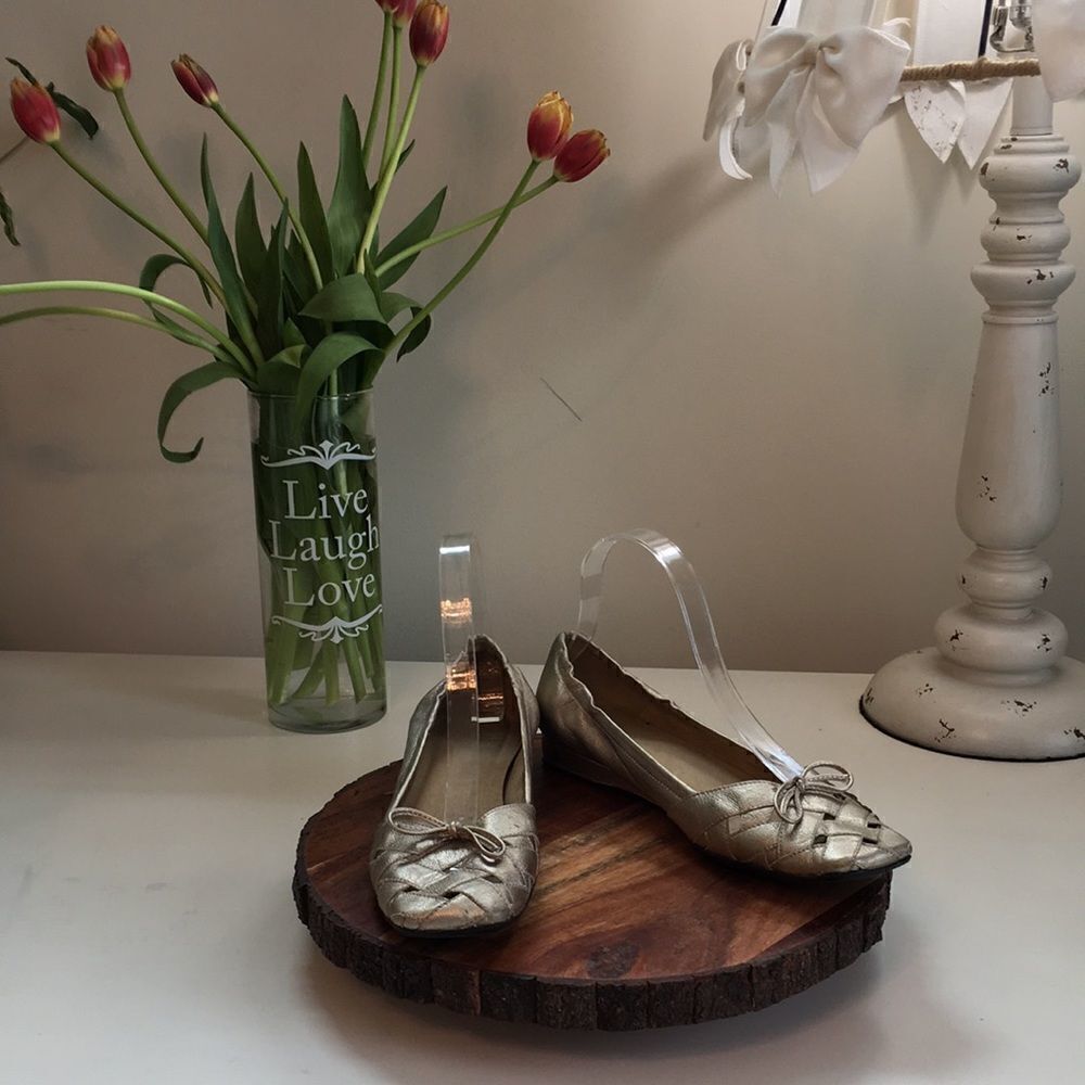 Stuart Weitzman Square Toe Leather Ballet Wedge Heels Sz 8.5